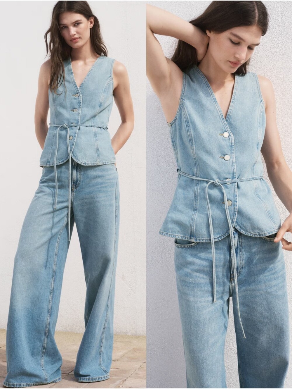 MANGO Denim Vest/jeans Set